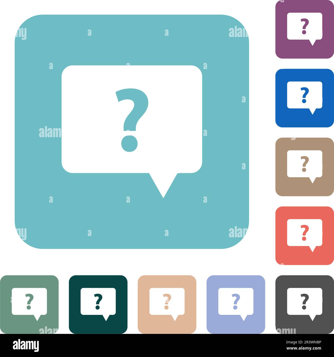 Rounded square help chat bubble solid white flat icons on color rounded square backgrounds Stock Vector