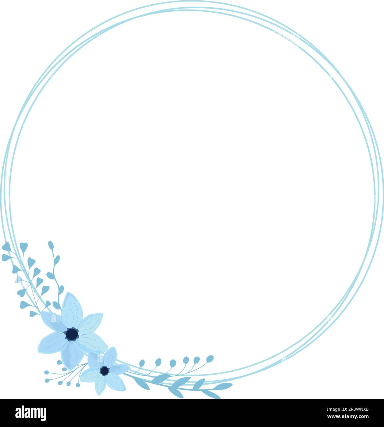 Blue round floral frame. Botanical template with flowers Stock Vector ...
