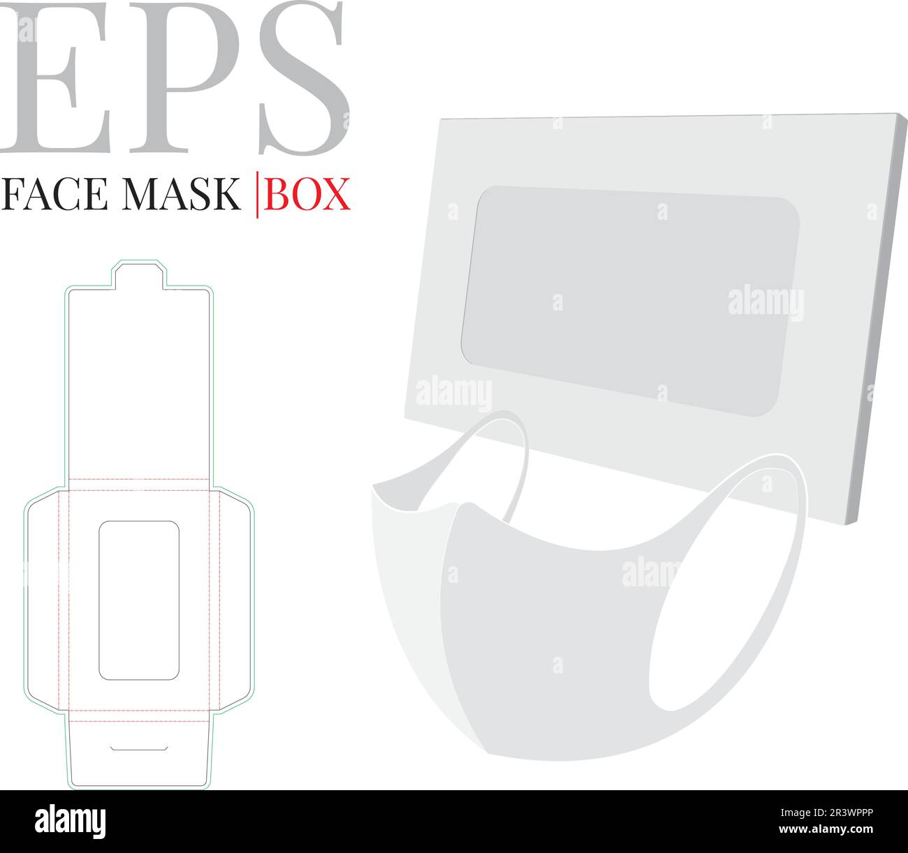 Facemask box, die cut template. Face mask box, vector. White clear
