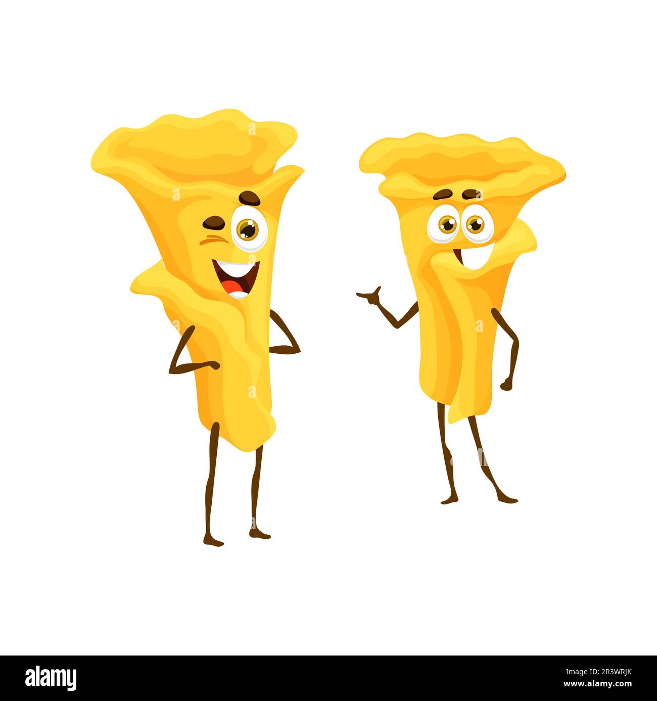 Cartoon italian pasta characters winking with cute smiling faces. Funny