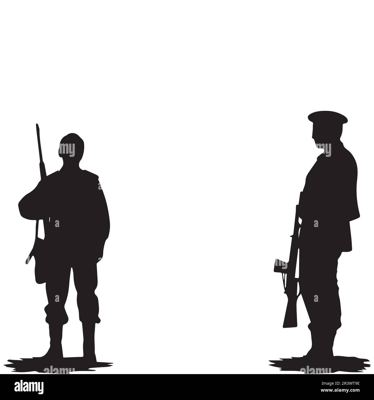 A black and white silhouette army vector illustration. Stock Vector