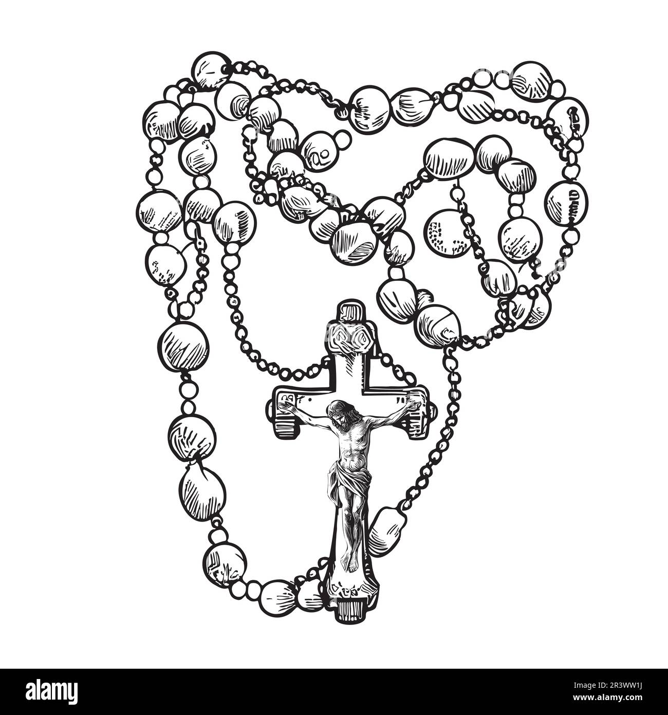 Catholic rosary doodle hand drawn sketch Religion Stock Vector Image
