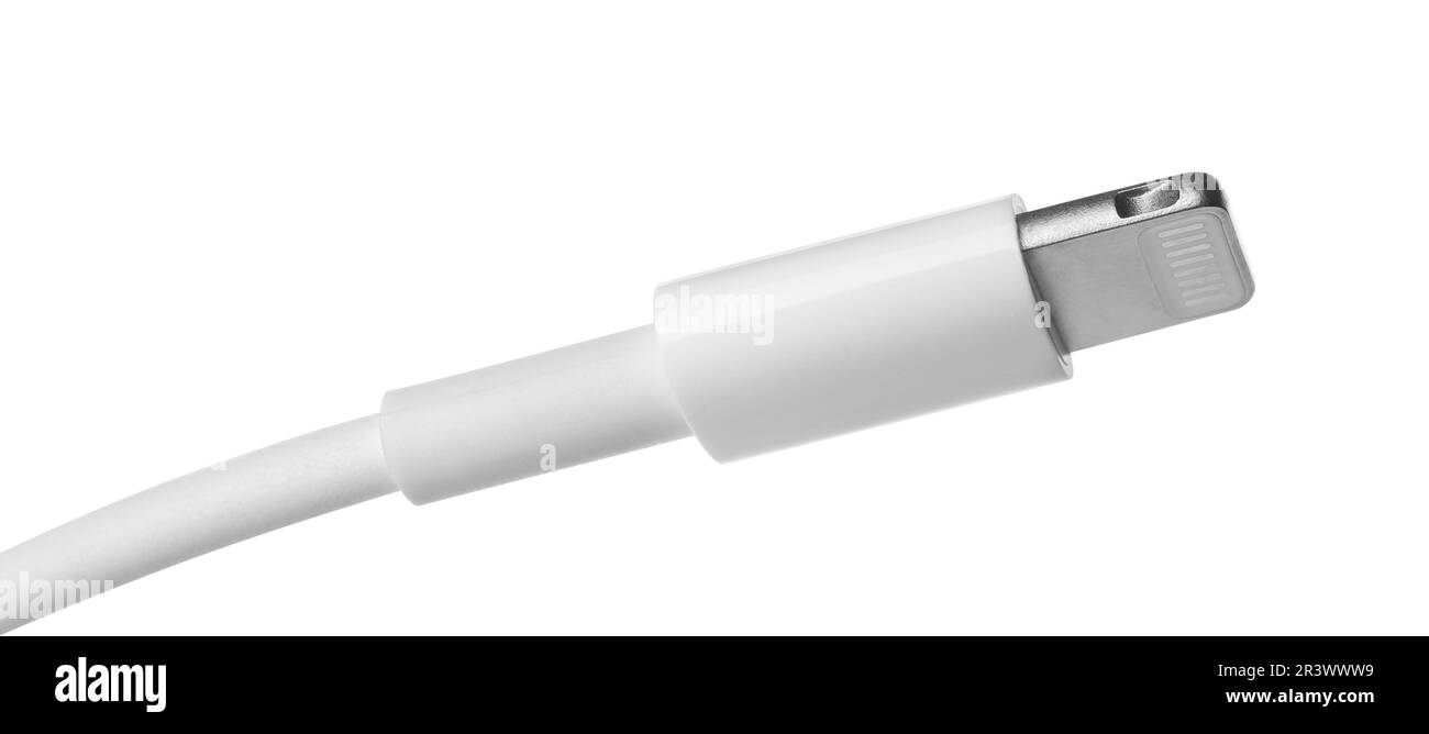 Lightning cable connector isolated on white. Modern technology Stock