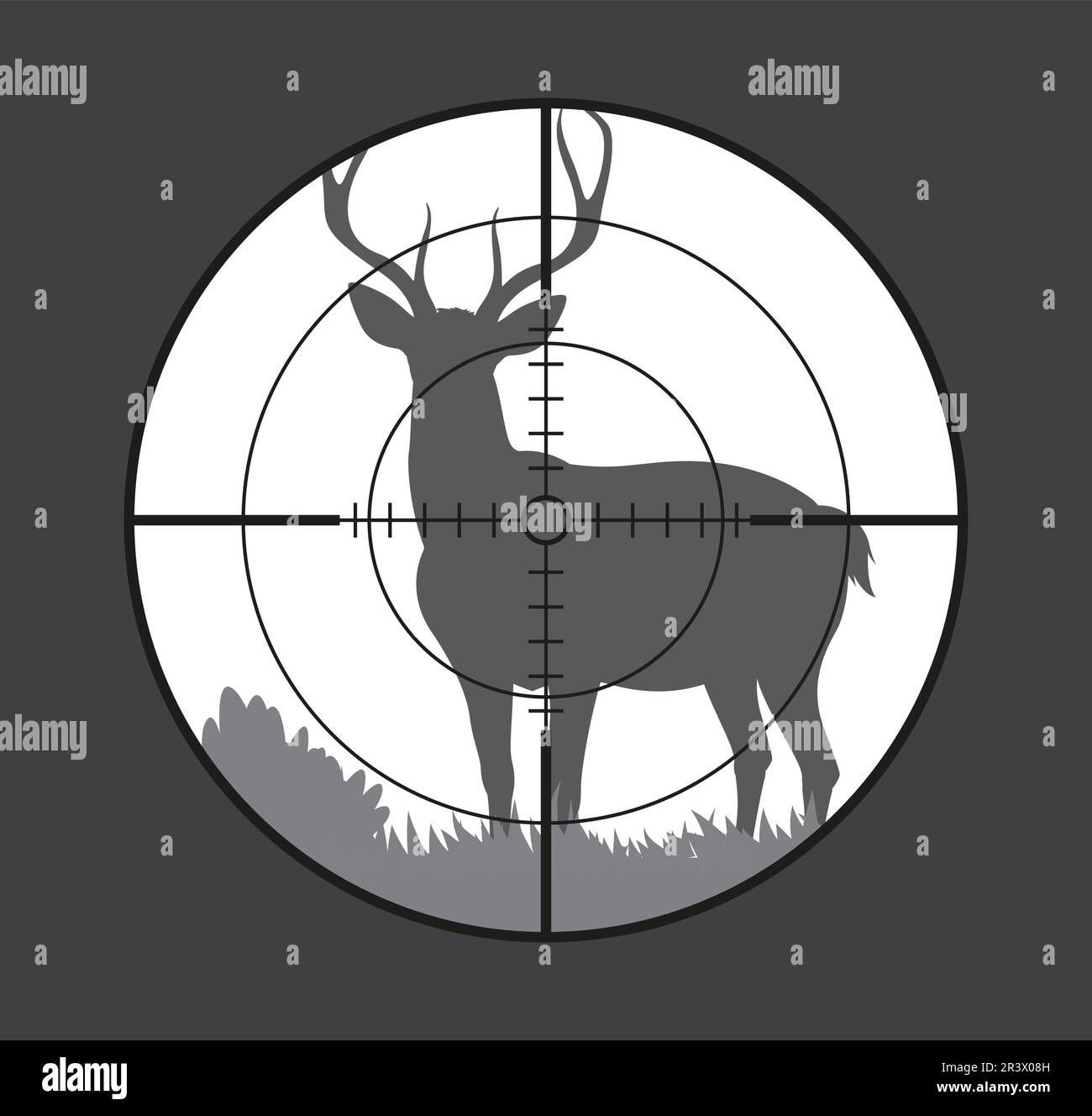 Deer target, hunting sport rifle scope with wild forest animal on