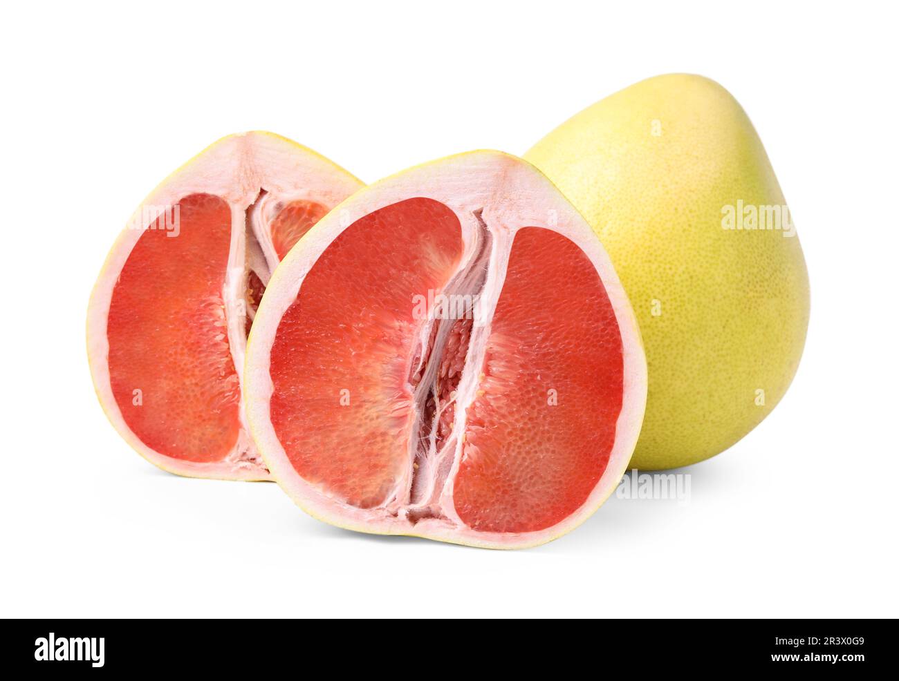 Tasty whole and cut pomelo fruits isolated on white Stock Photo Alamy
