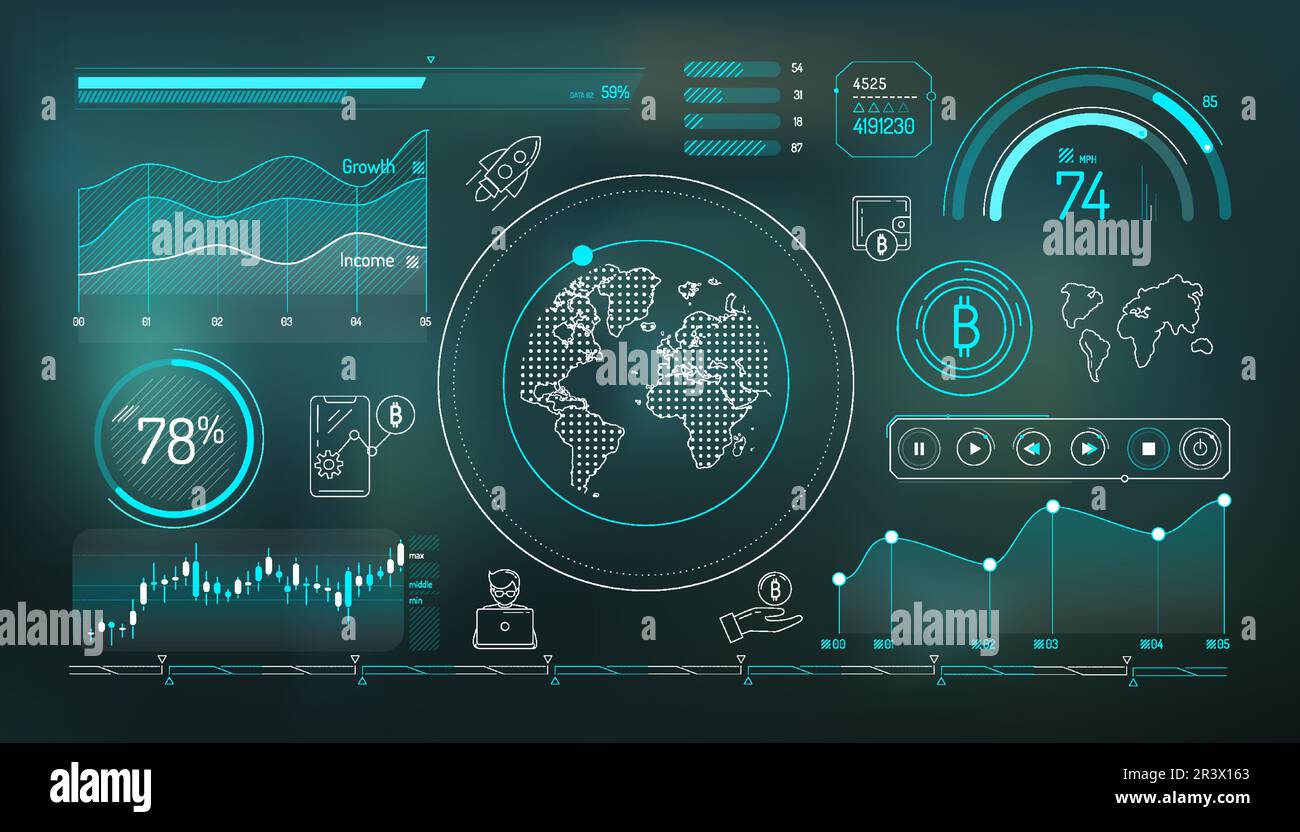 Set of infographic elements about bitcoin growth. Stock Vector