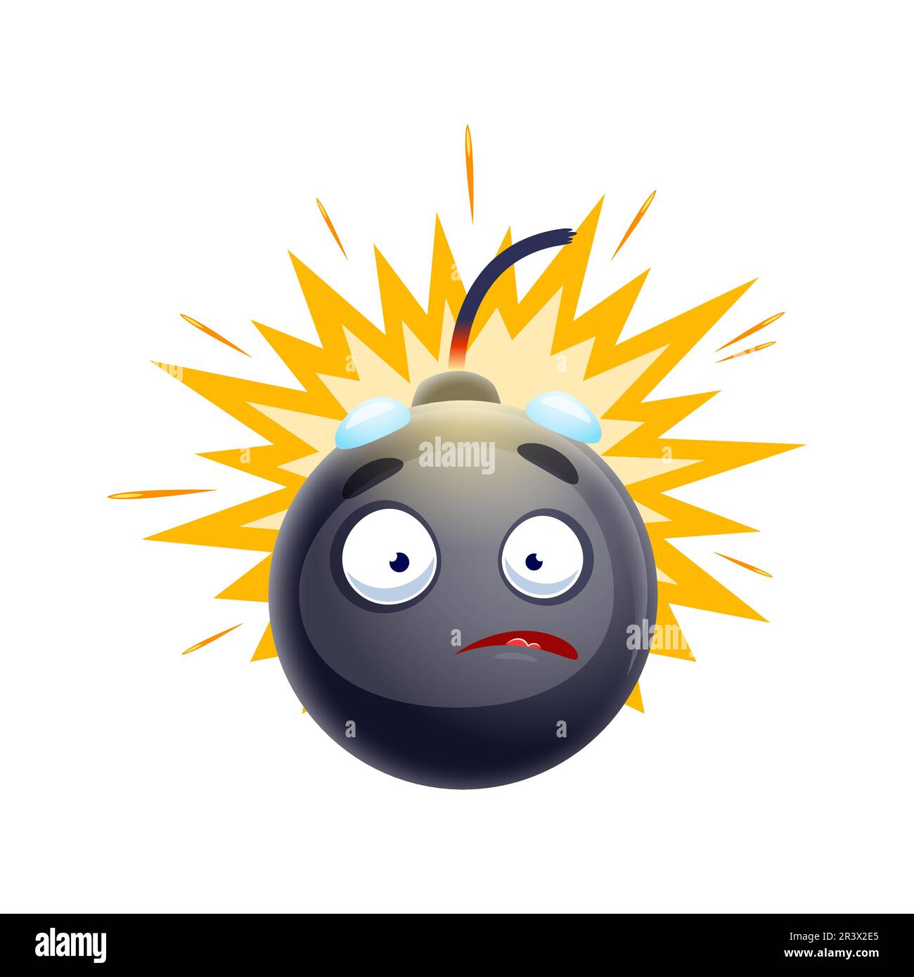 Cartoon exploding bomb character with wick or fuse. Explosive, weapon scared personage. Detonating dynamite, explosion or grenade shocked vector character. Isolated bomb funny mascot with scared face Stock Vector