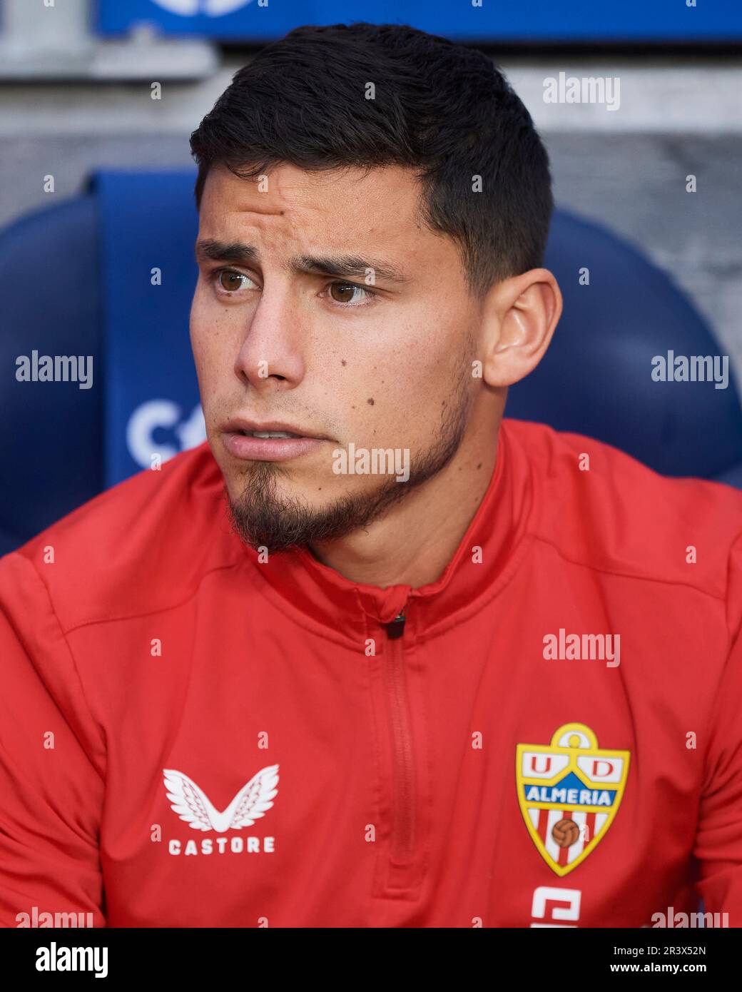 Lucas Robertone of UD Almeria looks during the La Liga Santander match between Real Sociedad and UD Almeria at Reale Arena Stadium on May 23, 2023, in Stock Photo