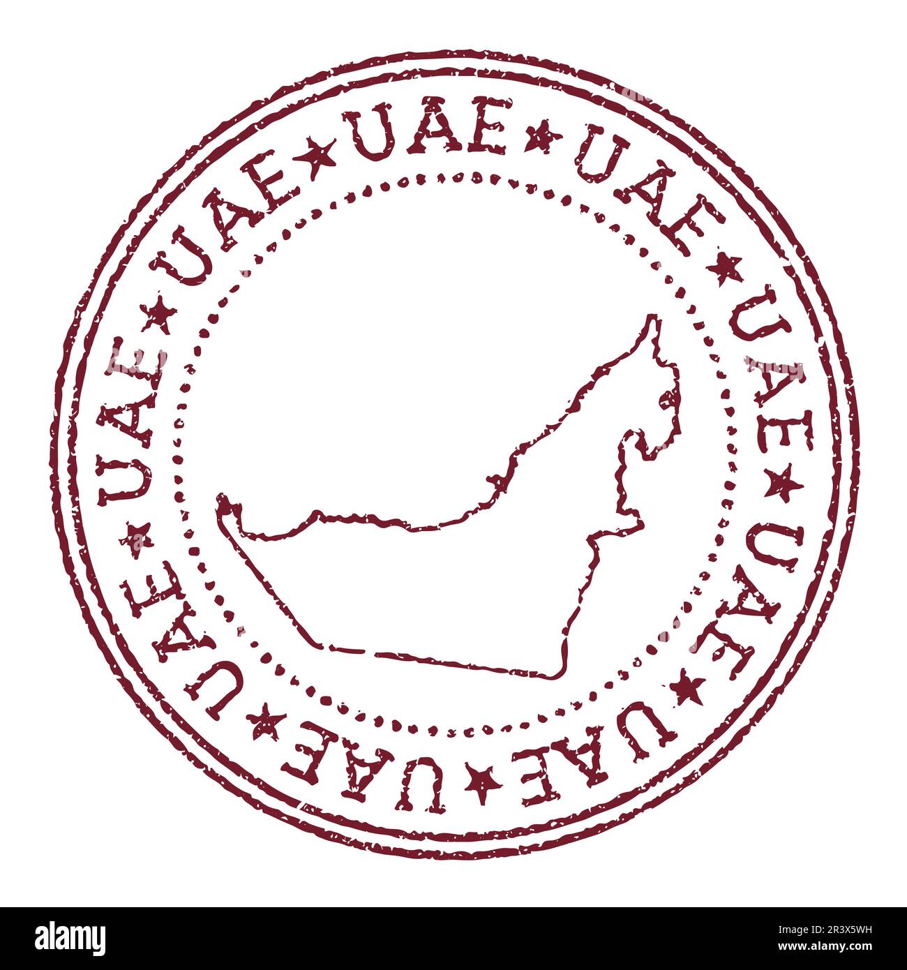 UAE round rubber stamp with country map. Vintage red passport stamp