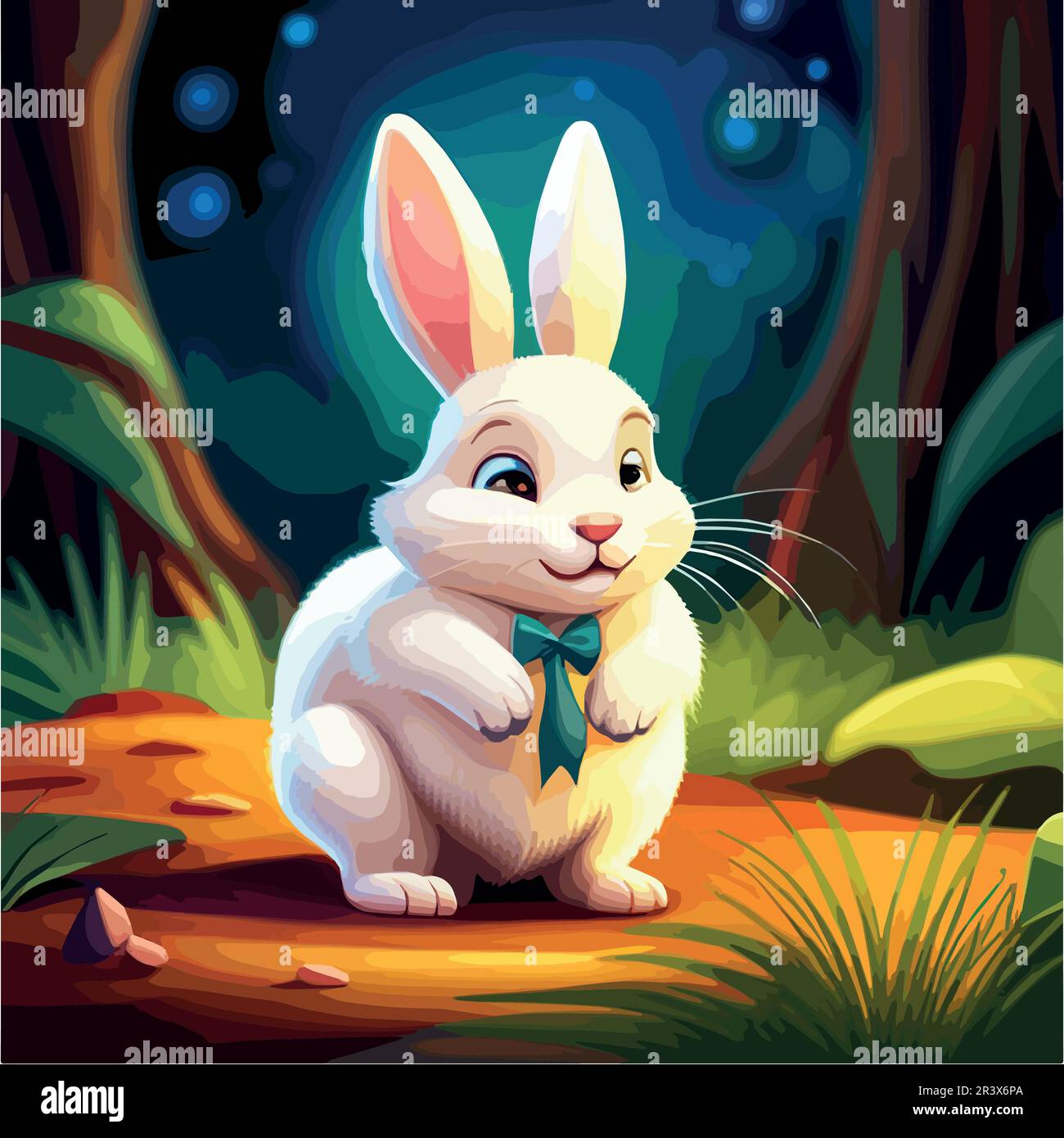 Little cute white bunny. Happy funny creature cartoon vector