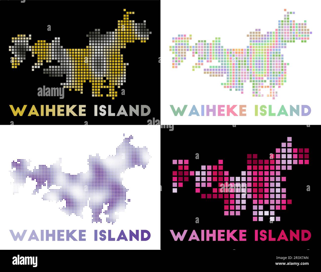 Waiheke Island map. Collection of map of Waiheke Island in dotted style. Vector illustration