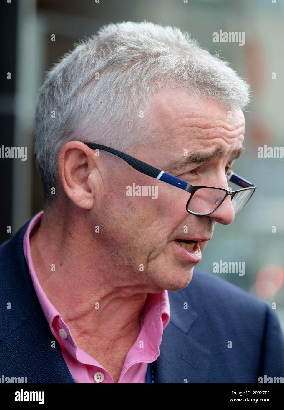 Belgium on 2022/09/07: Michael O'Leary, CEO of Ryanair, addressing the media to announce that the airline won’t offer flights from Zaventem this winte Stock Photo