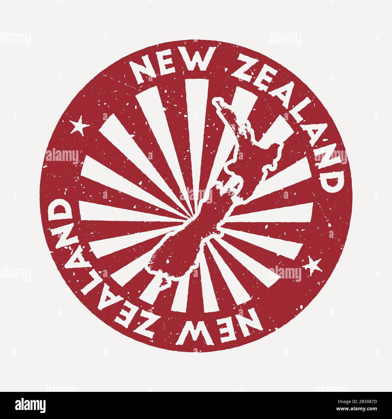 New Zealand stamp. Travel red rubber stamp with the map of country