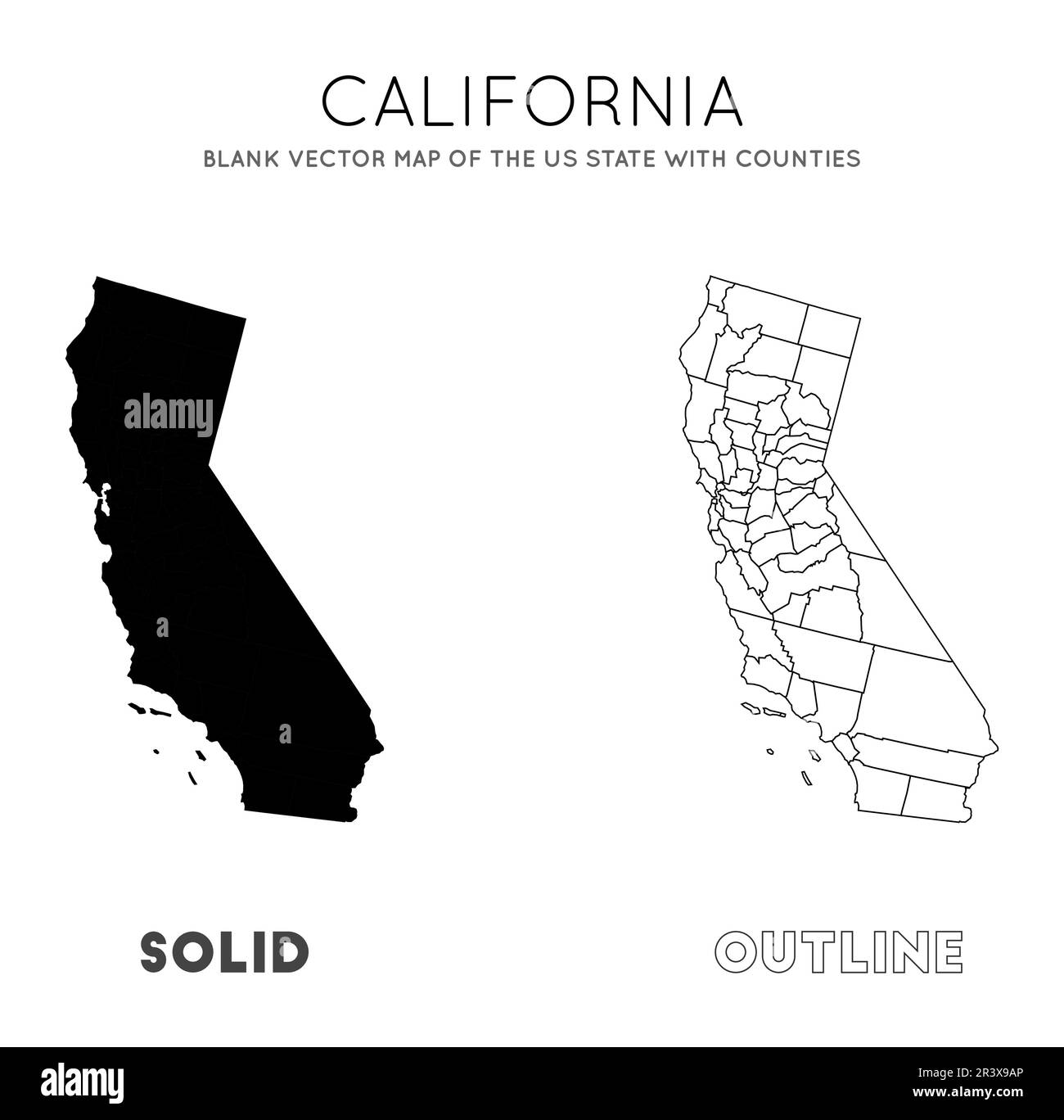 California map. Blank vector map of the Us State with counties. Borders 