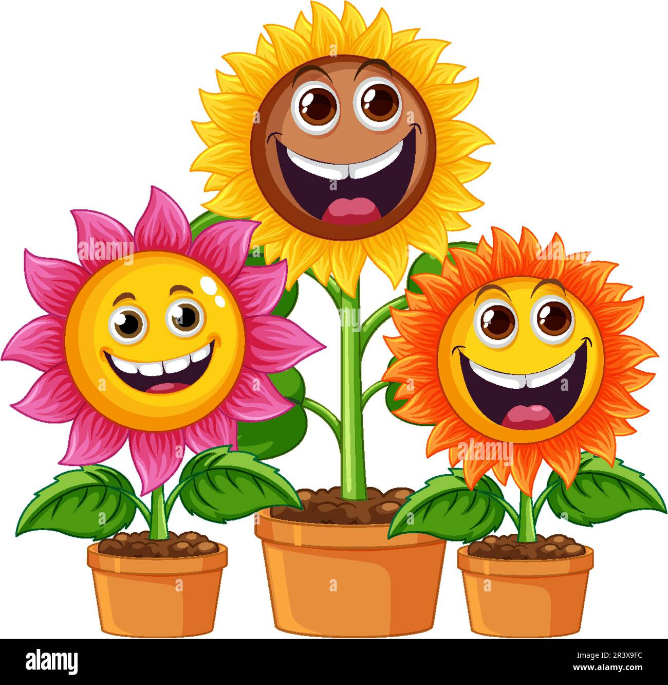 Sunflower plant in pot cartoon isolated illustration Stock Vector Image