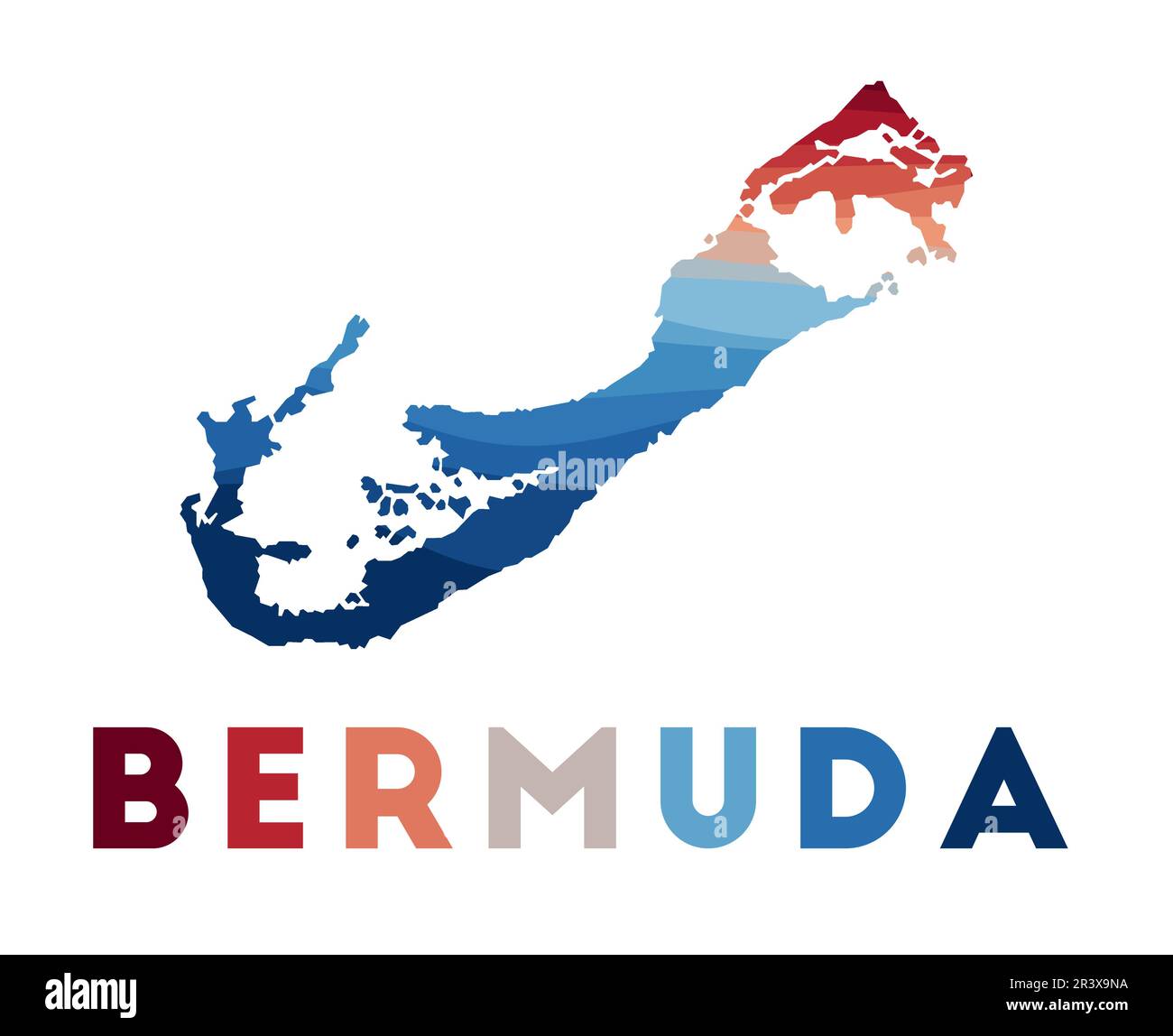 Bermuda map. Map of the island with beautiful geometric waves in red