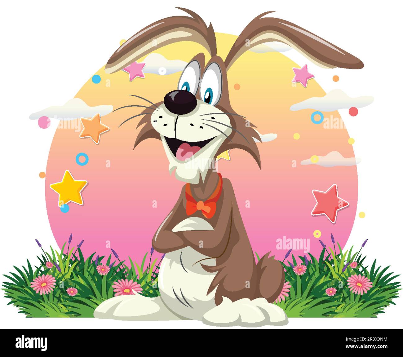 Cute rabbit in the flower field background illustration Stock Vector ...