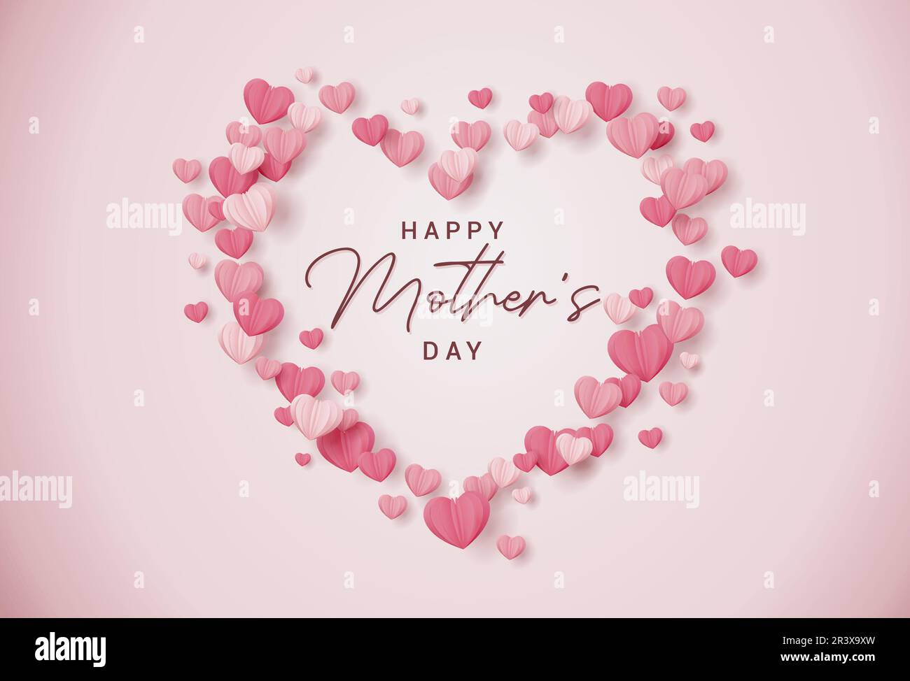 Mother's Day card in pink with lettering in a heart made up of many ...