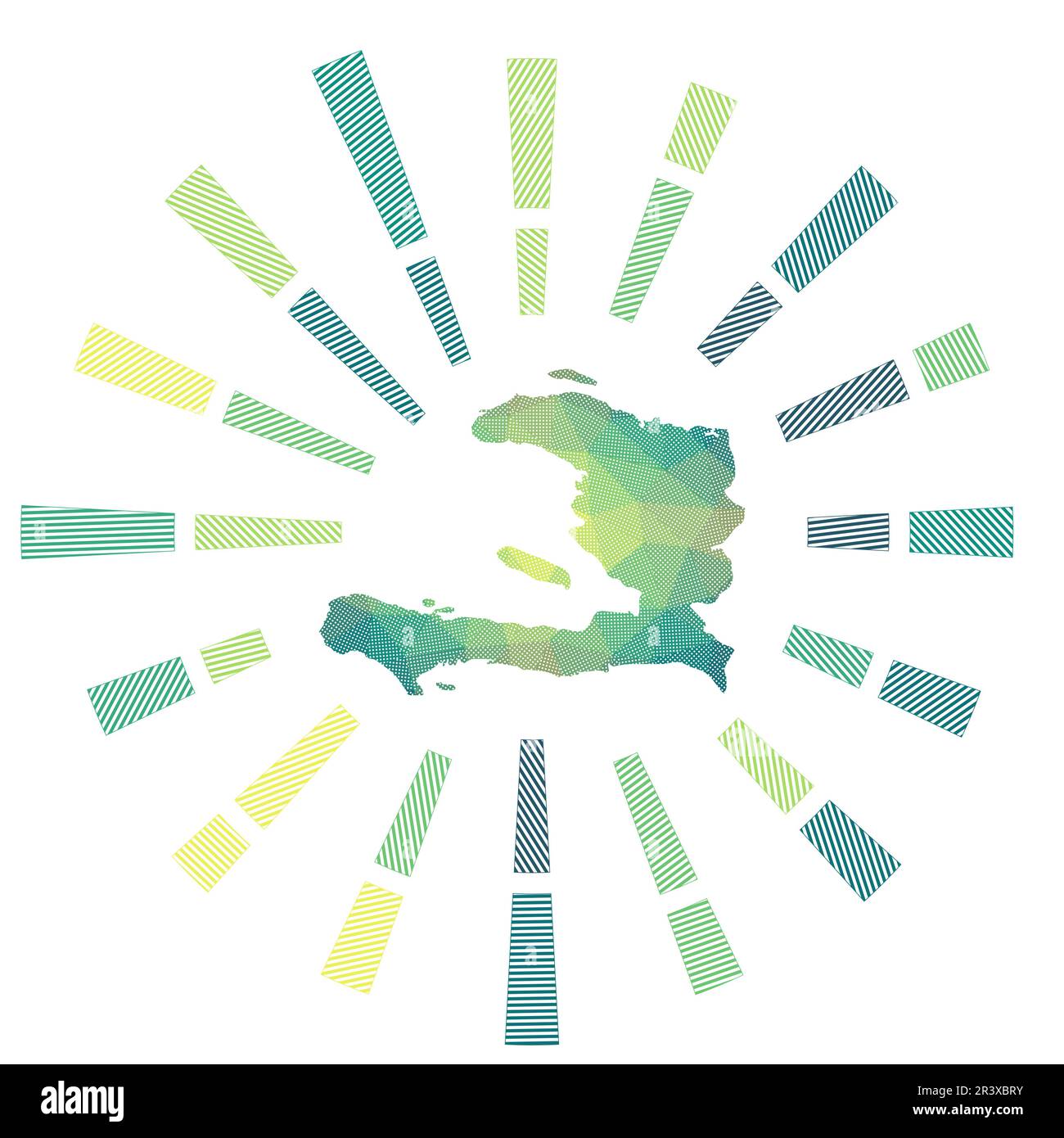 Haiti sunburst. Low poly striped rays and map of the country. Captivating vector illustration. Stock Vector