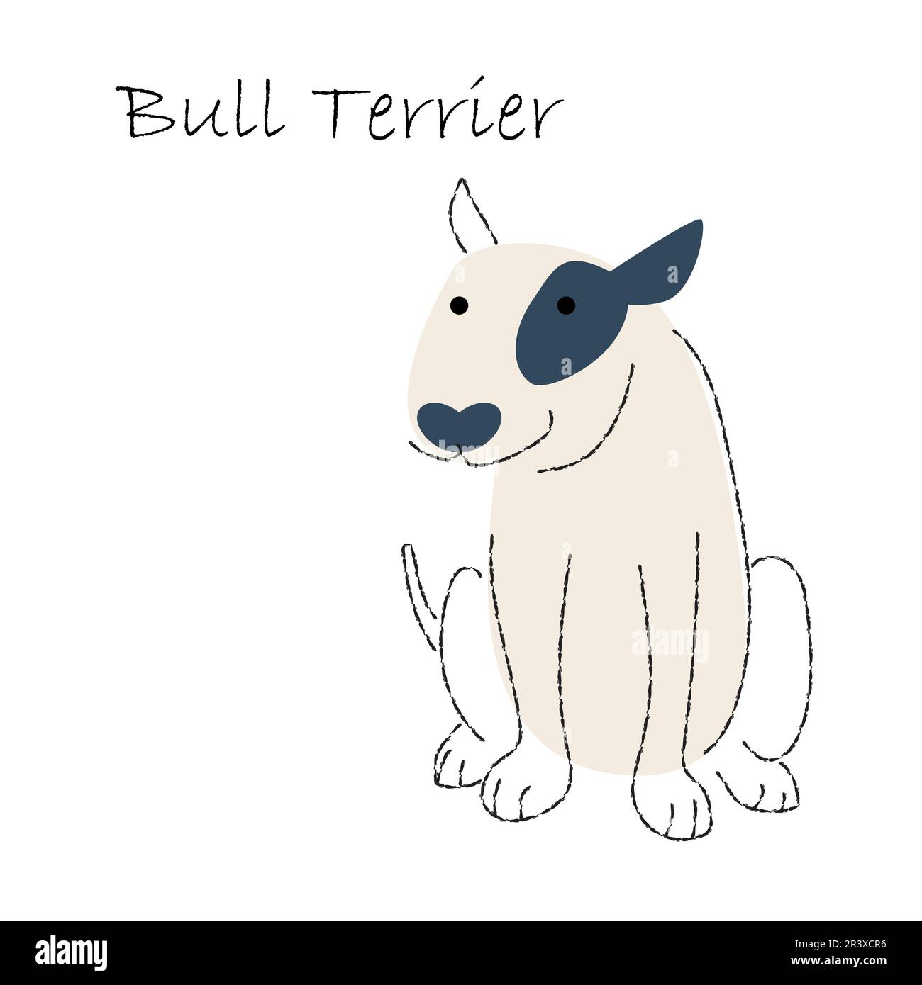 Bull terrier . Cute dog cartoon characters . Flat shape and line stroke design . Vector illustration . Stock Vector