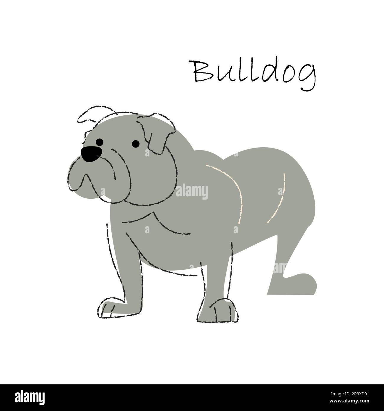 Bulldog . Cute dog cartoon characters . Flat shape and line stroke design . Vector illustration . Stock Vector