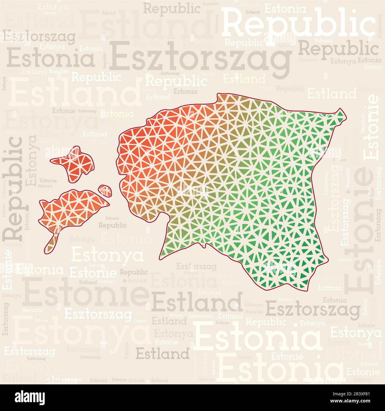 ESTONIA map design. Country names in different languages and map shape