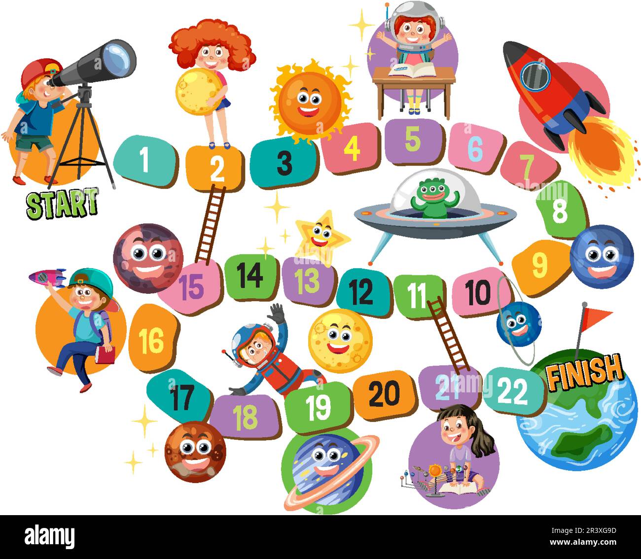 Snakes and ladders board game template illustration Stock Vector Image