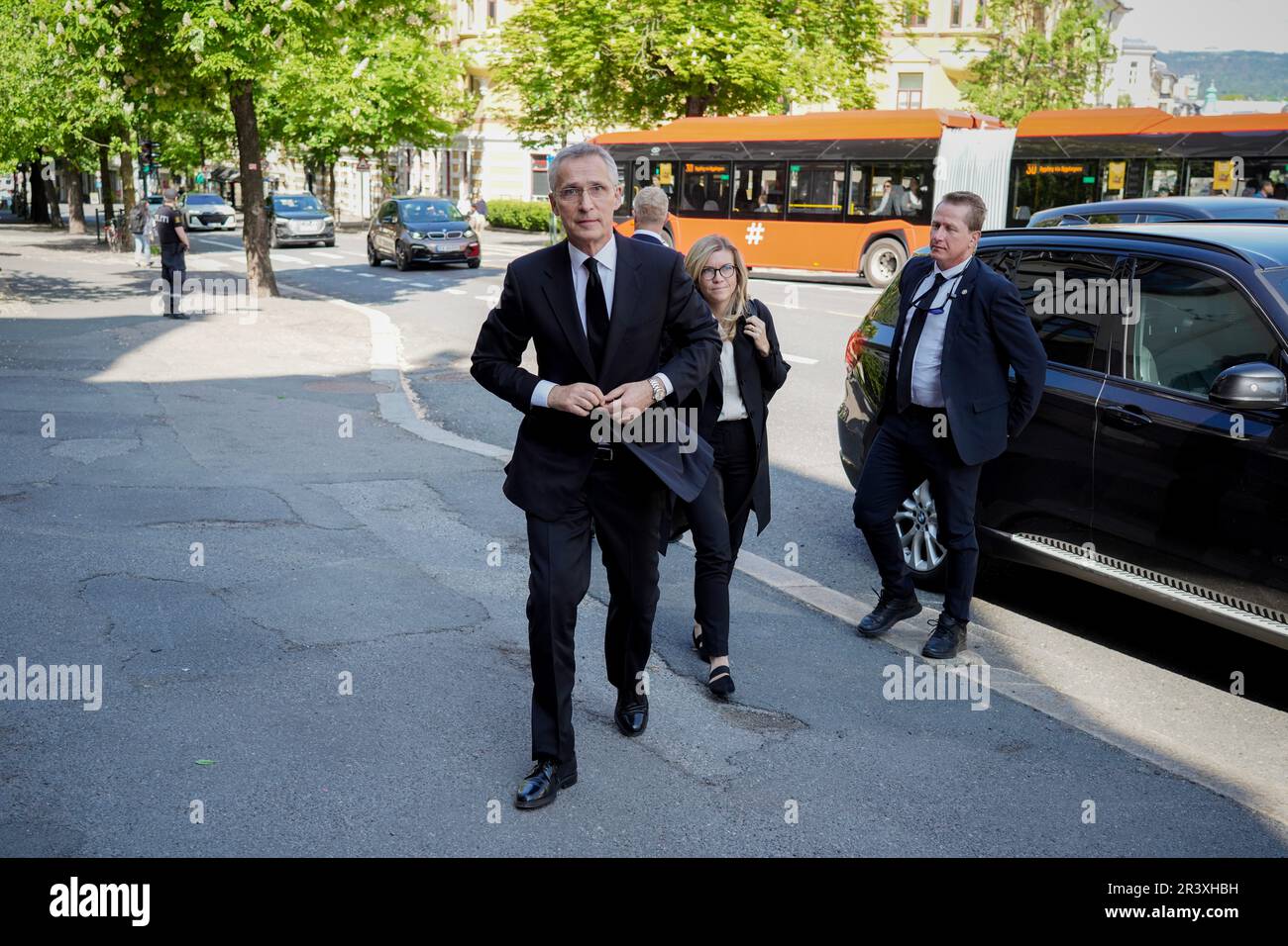 NATO Secretary General, Jens Stoltenberg, arrive for the funeral of former editor and state secretary, Arne Strand, in Frogner church in Oslo, Norway, May 25, 2023.Photo: Ole Berg-Rusten / NTB Stock Photo
