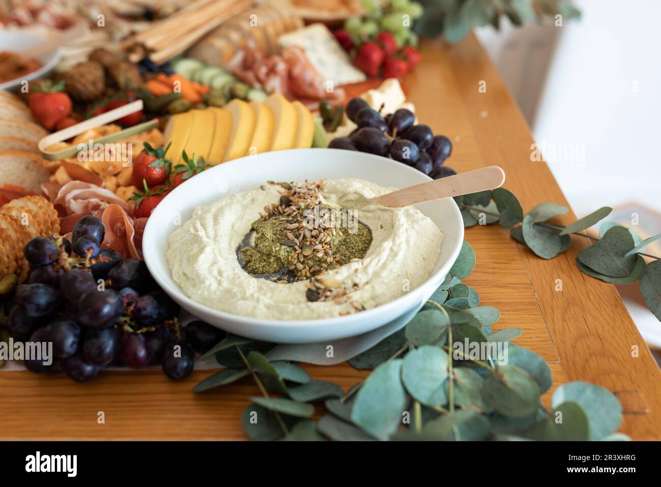Delicious gourmet food setup of snacks for party. Creative food setup