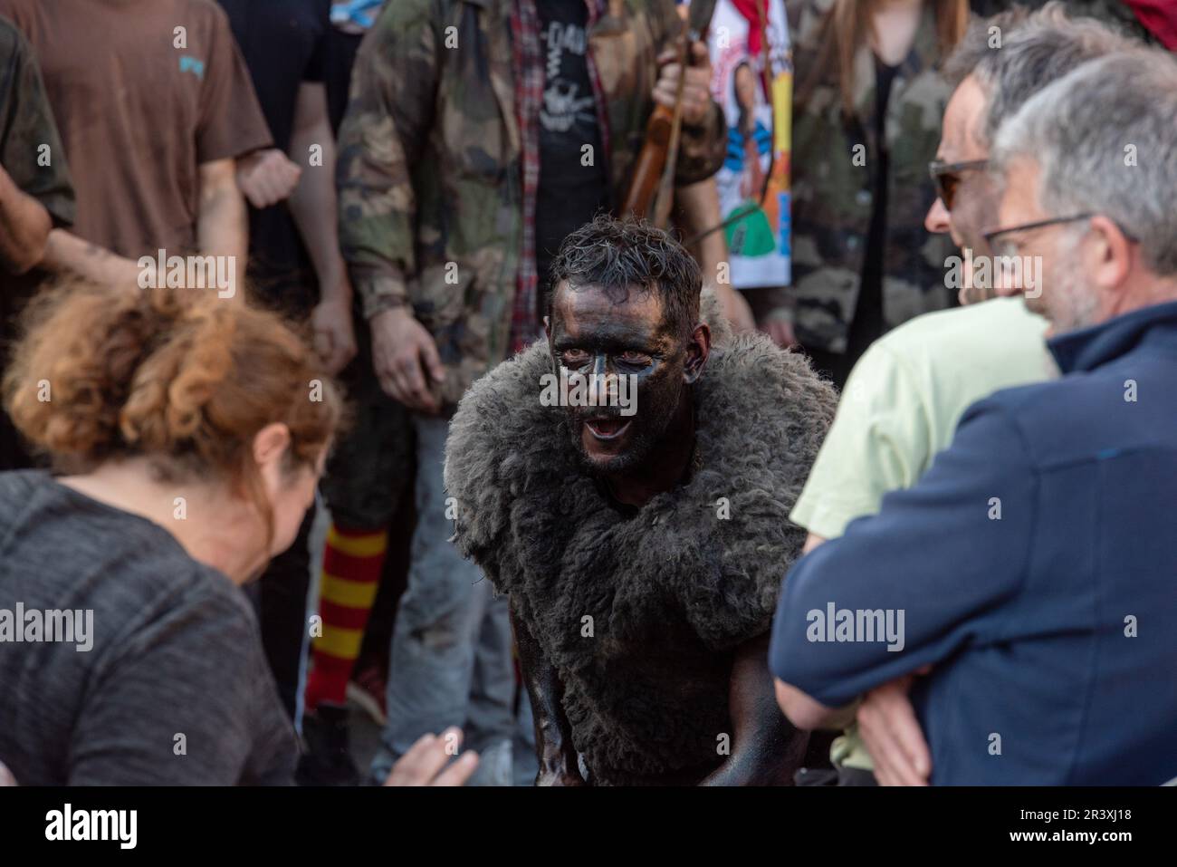 Prats-de-Mollo-la-Preste (south of France): every year in February, the village celebrates the “Fête de l’ours” (Bear Festival) or “Festa de l’os”, on Stock Photo