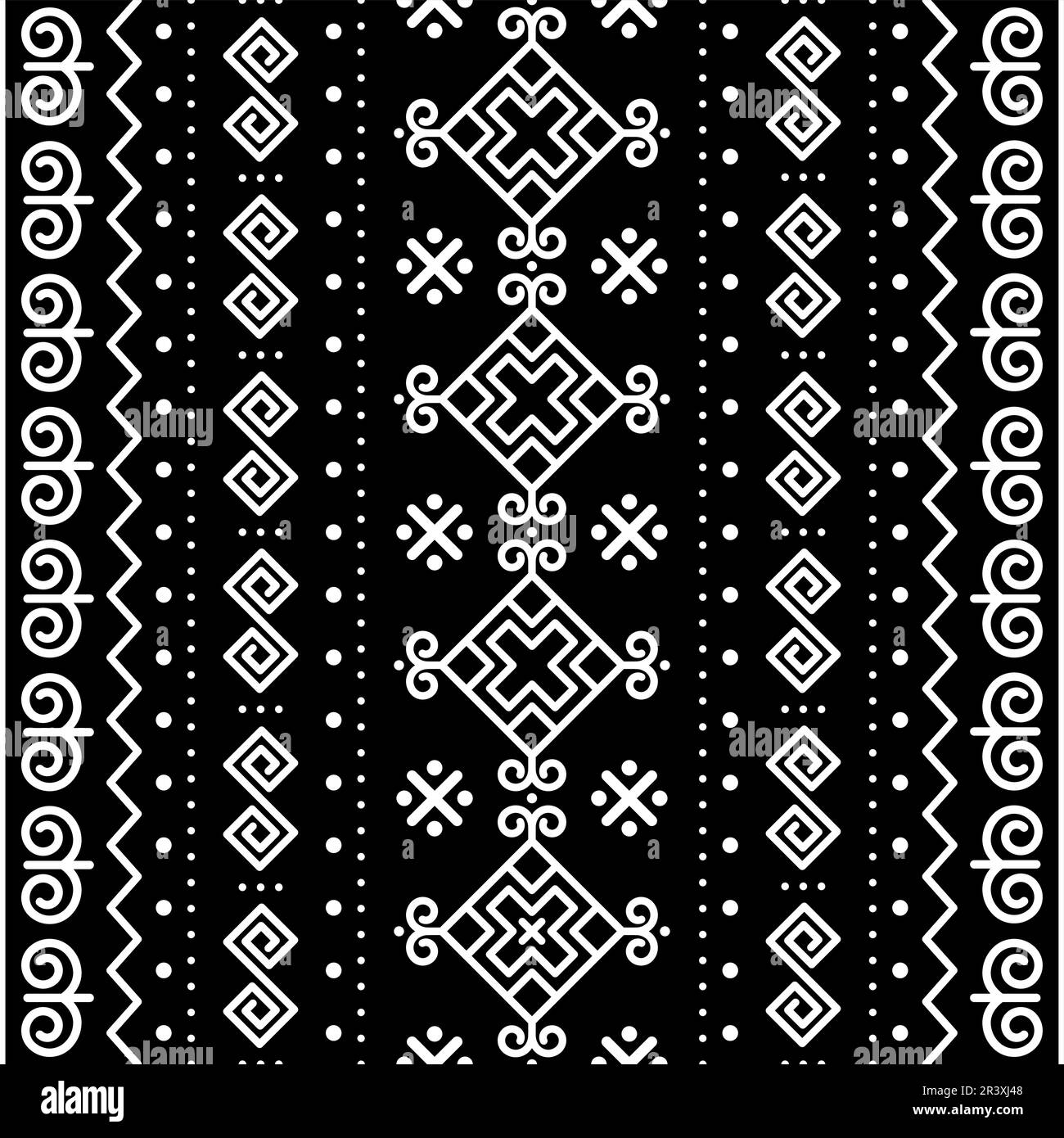 Slovak folk art vector seamless vertical pattern with ethnic, tribal geometric decor - inspired by traditional painted art from village Cicmany in Zil Stock Vector