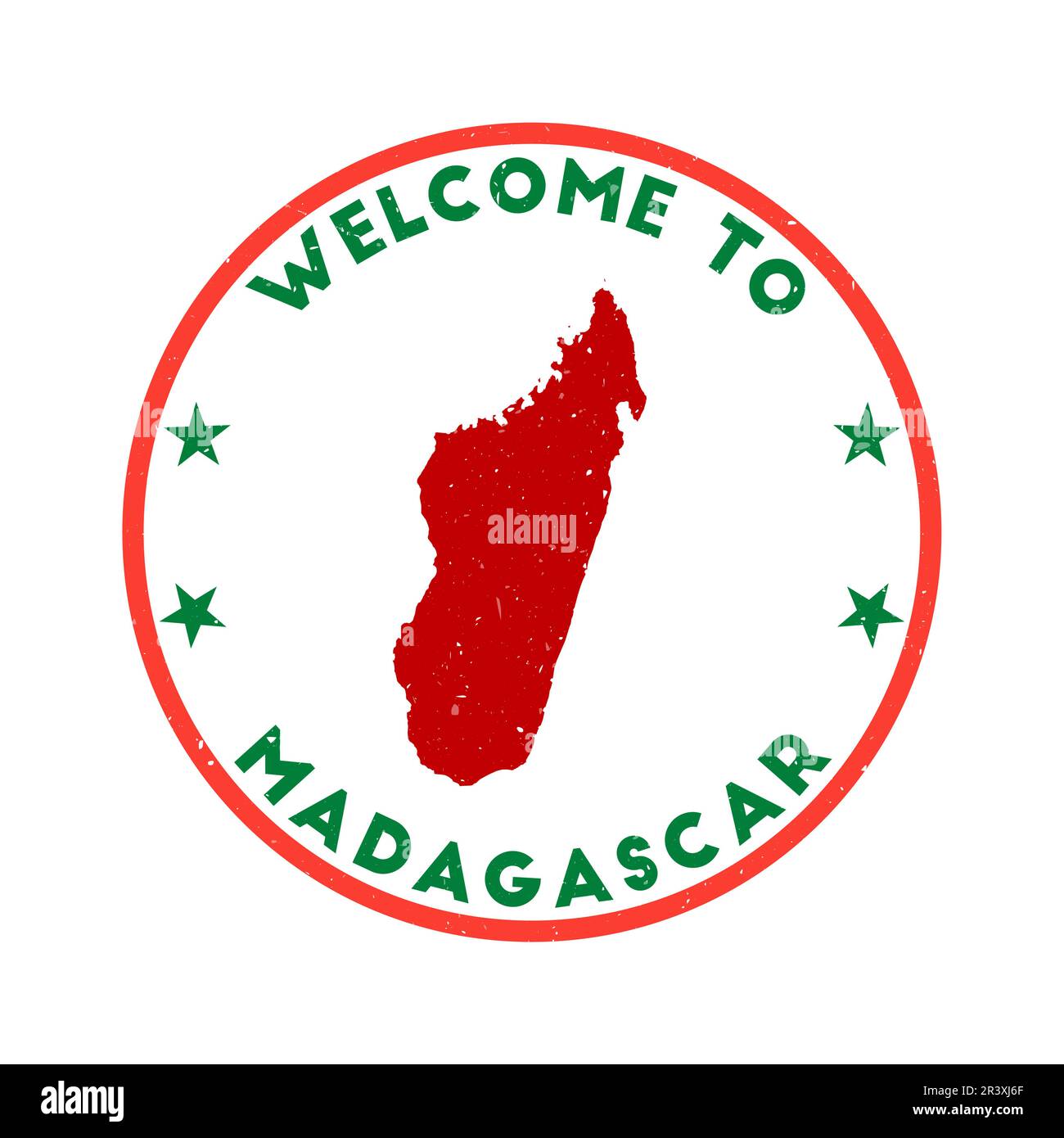 Welcome to Madagascar stamp. Grunge country round stamp with texture in Forestial color theme. Vintage style geometric Madagascar seal. Creative vecto Stock Vector