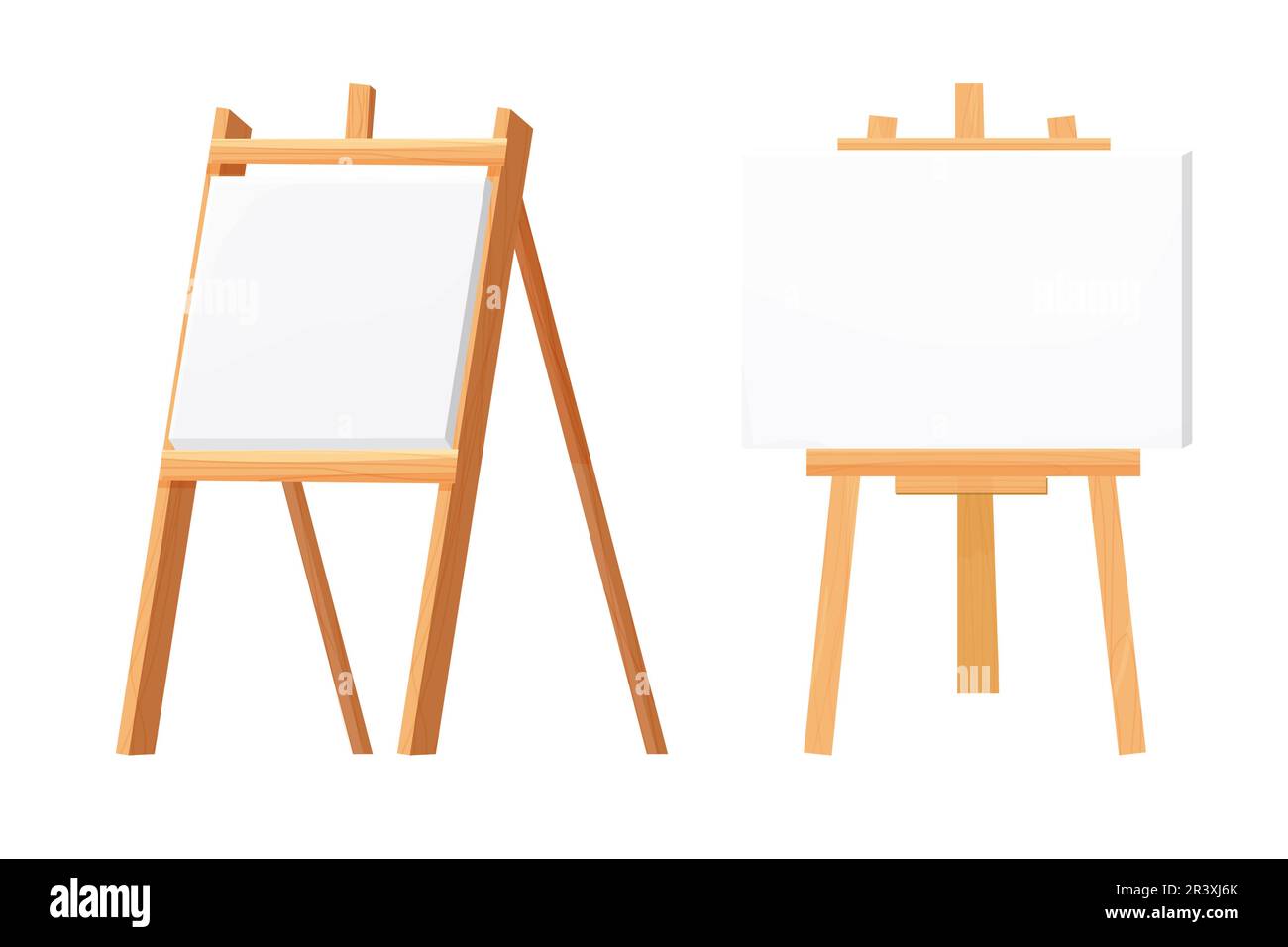 Easel, canvas stand or wooden tripod in cartoon style isolated on