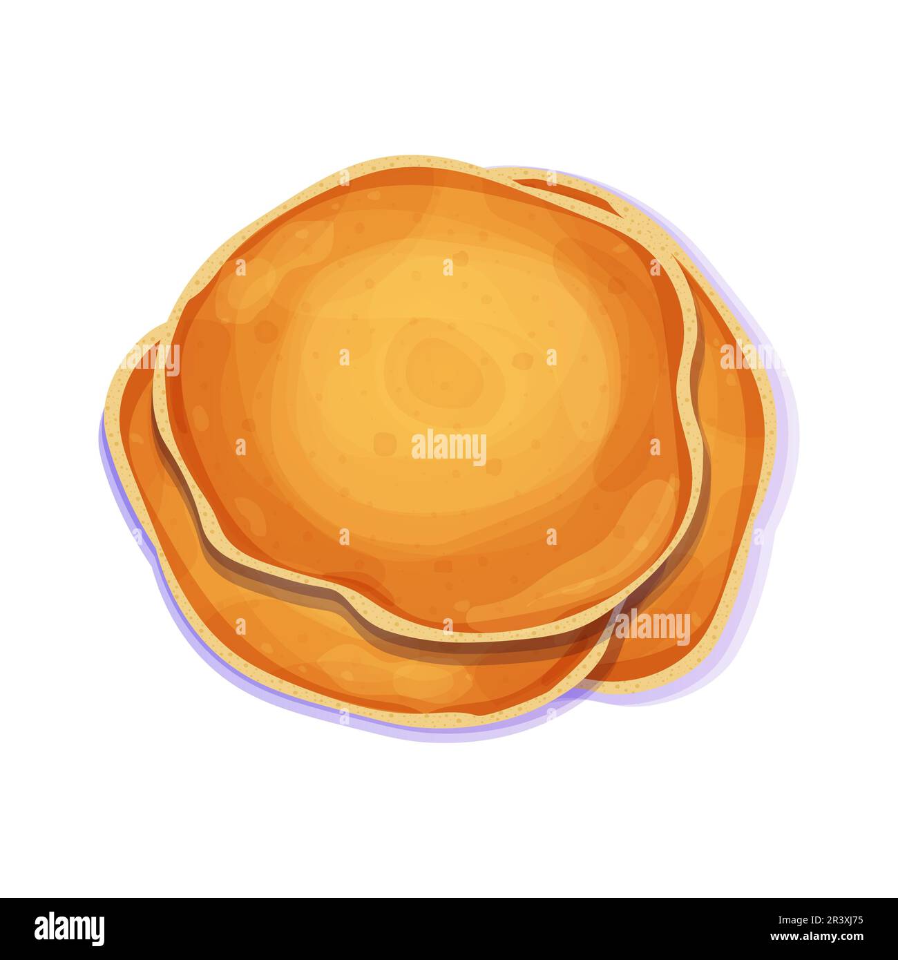 Pancake top view in cartoon style isolated on white background. Circle