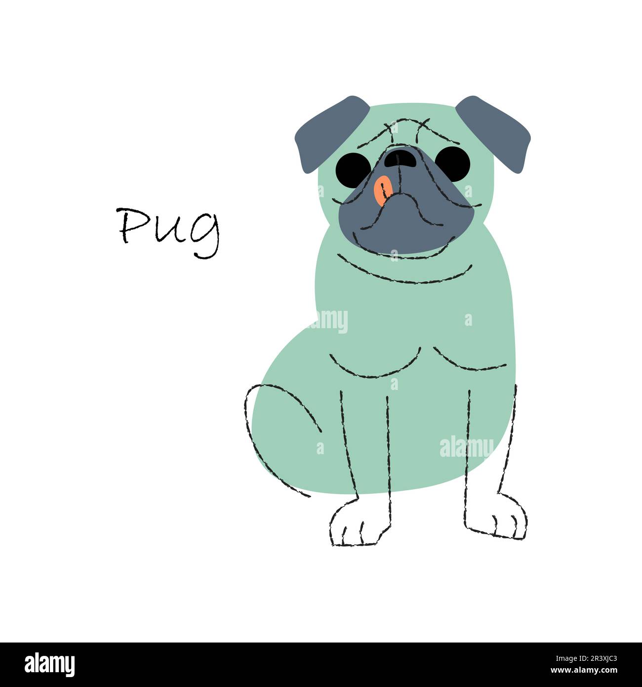 Pug . Cute dog cartoon characters . Flat shape and line stroke design . Vector illustration . Stock Vector
