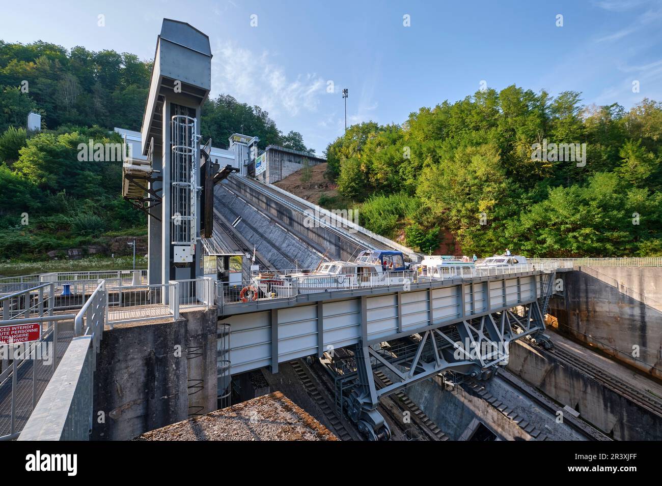 The Saint-Louis Arzviller inclined plane, boat lift on the Canal de la Marne au Rhin (Marne-Rhine Canal). Work by the “VNF Voies navigables de France” Stock Photo