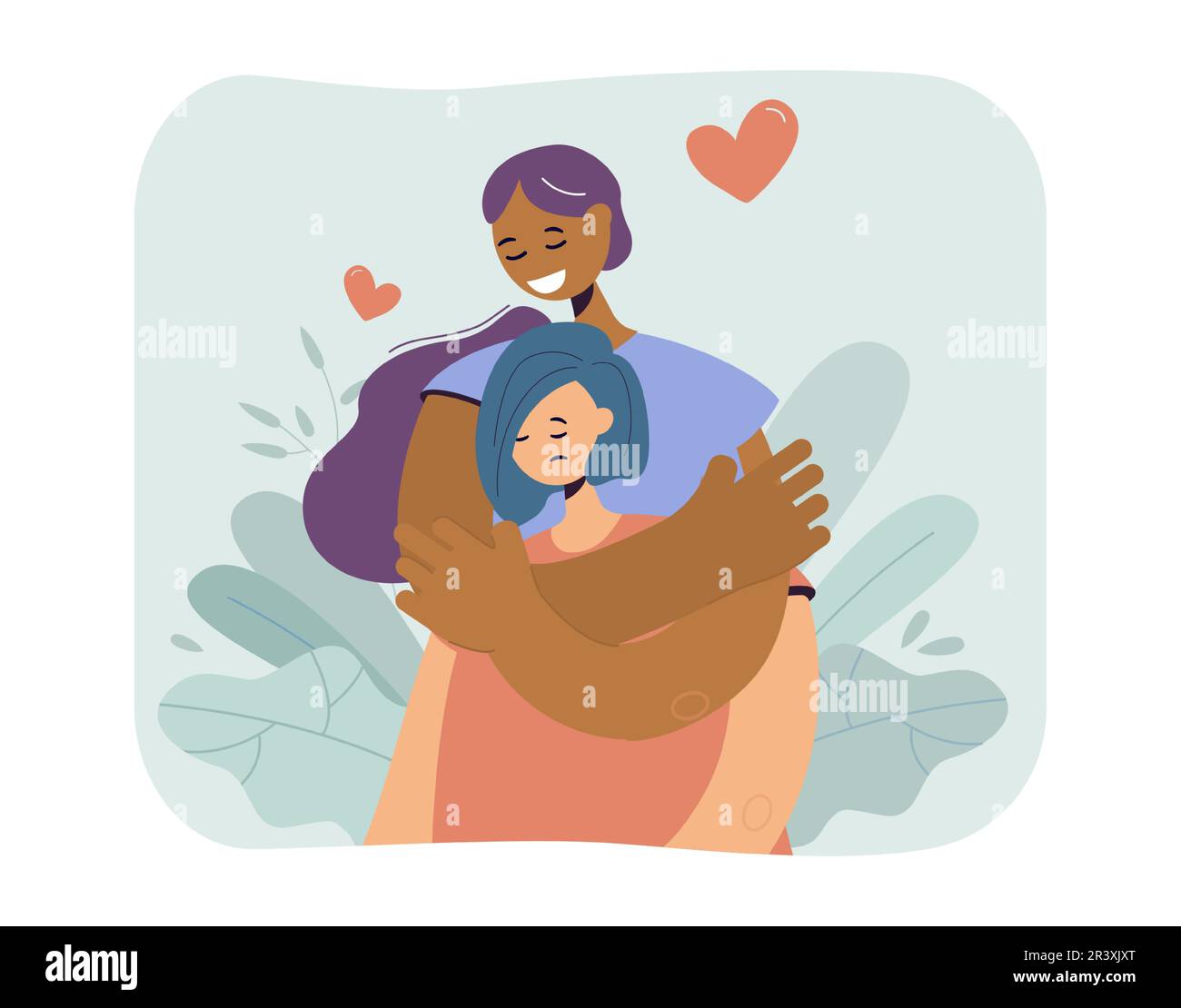 Happy girl hugging sad girlfriend Stock Vector