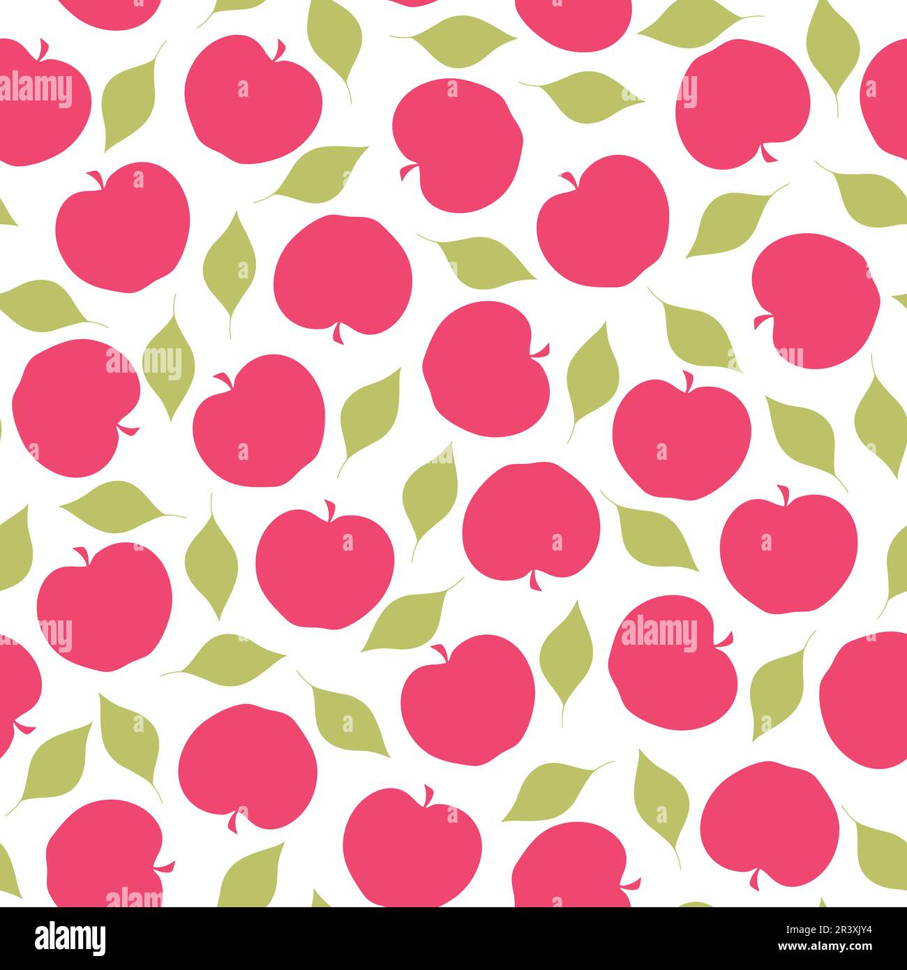 Red apples and leaves seamless pattern. Fruit elements ornament isolated on white. Vector illustration Stock Vector