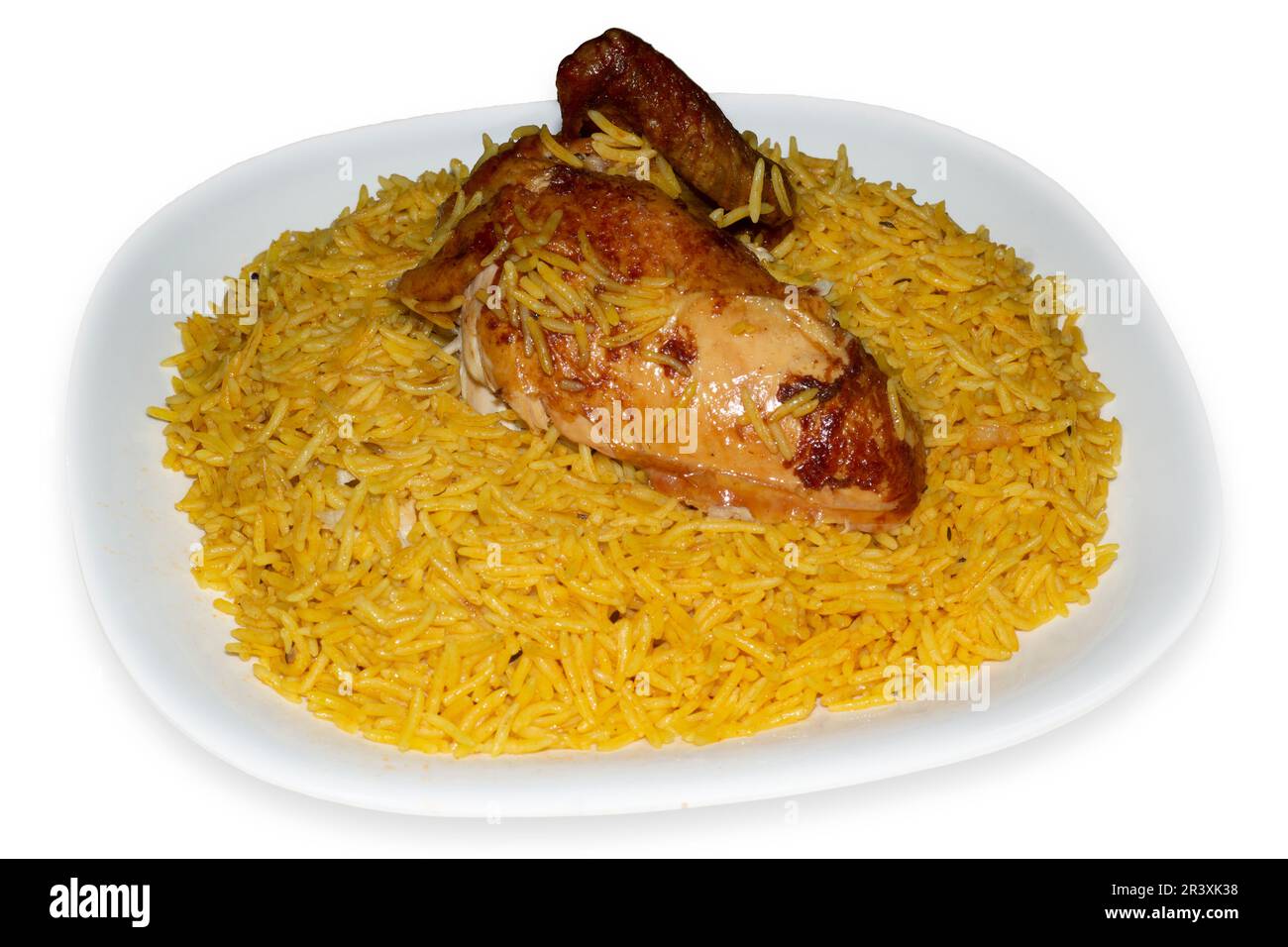 Kabsa dish (Arabic famous traditional food. Mandi rice with grilled