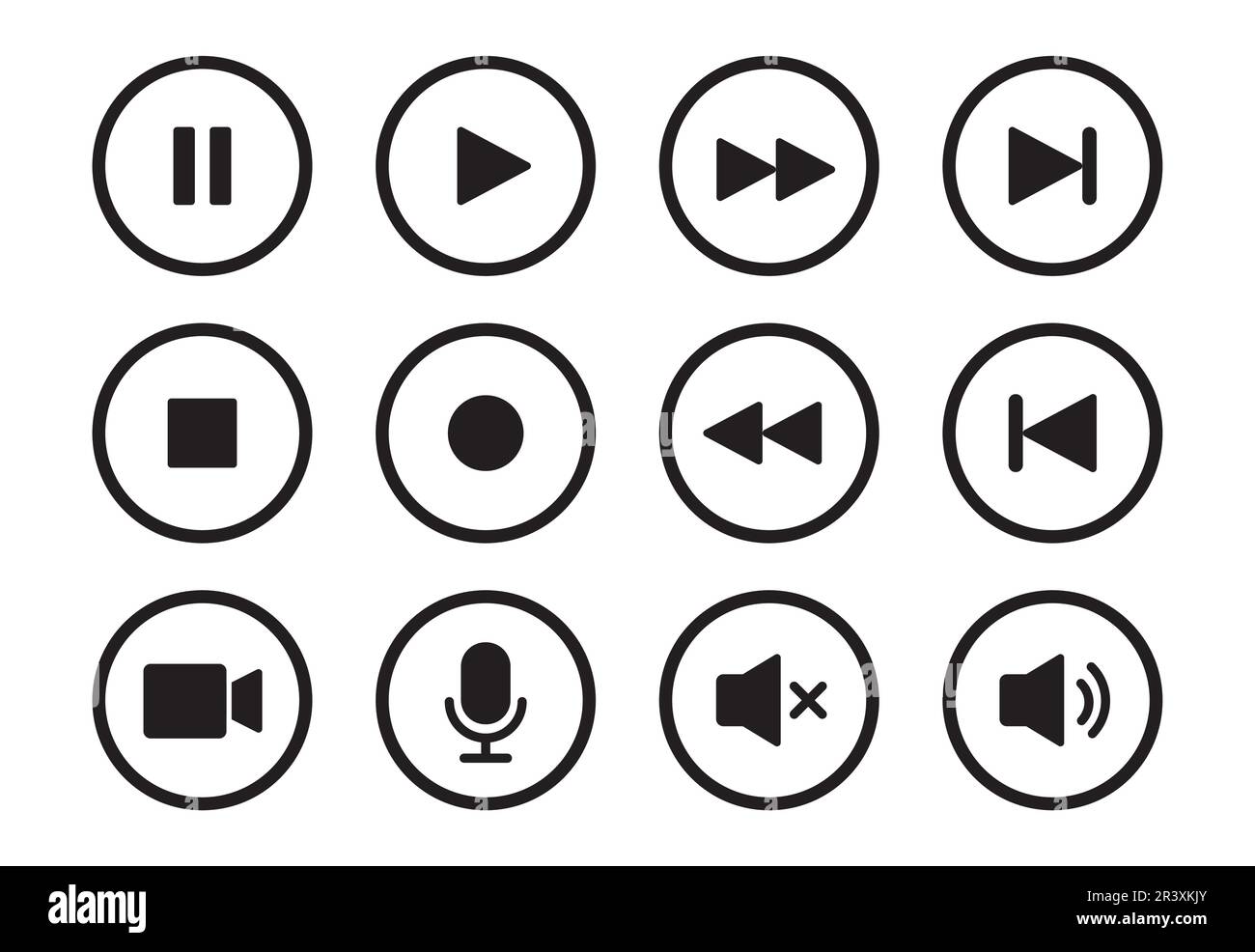 Audio, video, music player circle button icon. Sound control, play ...