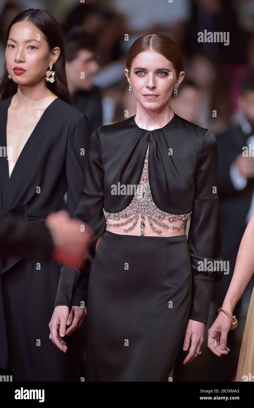 Cannes, France. 24th May, 2023.  Sun Hee You, Valentina Romani, depart the 'Il Sol Dell'Avvenire (A Brighter Tomorrow)' red carpet during the 76th annual Cannes film festival at Palais des Festivals on May 24, 2023 in Cannes, France. Credit: dpa/Alamy Live News Stock Photo