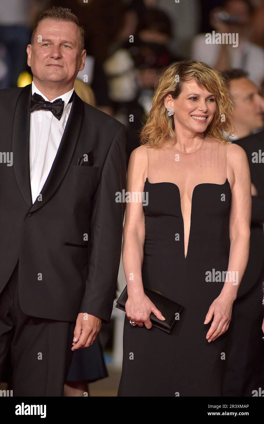 Cannes, France. 24th May, 2023.  Zsolt Anger, Barbora Bobulovádepart the 'Il Sol Dell'Avvenire (A Brighter Tomorrow)' red carpet during the 76th annual Cannes film festival at Palais des Festivals on May 24, 2023 in Cannes, France. Credit: dpa/Alamy Live News Stock Photo