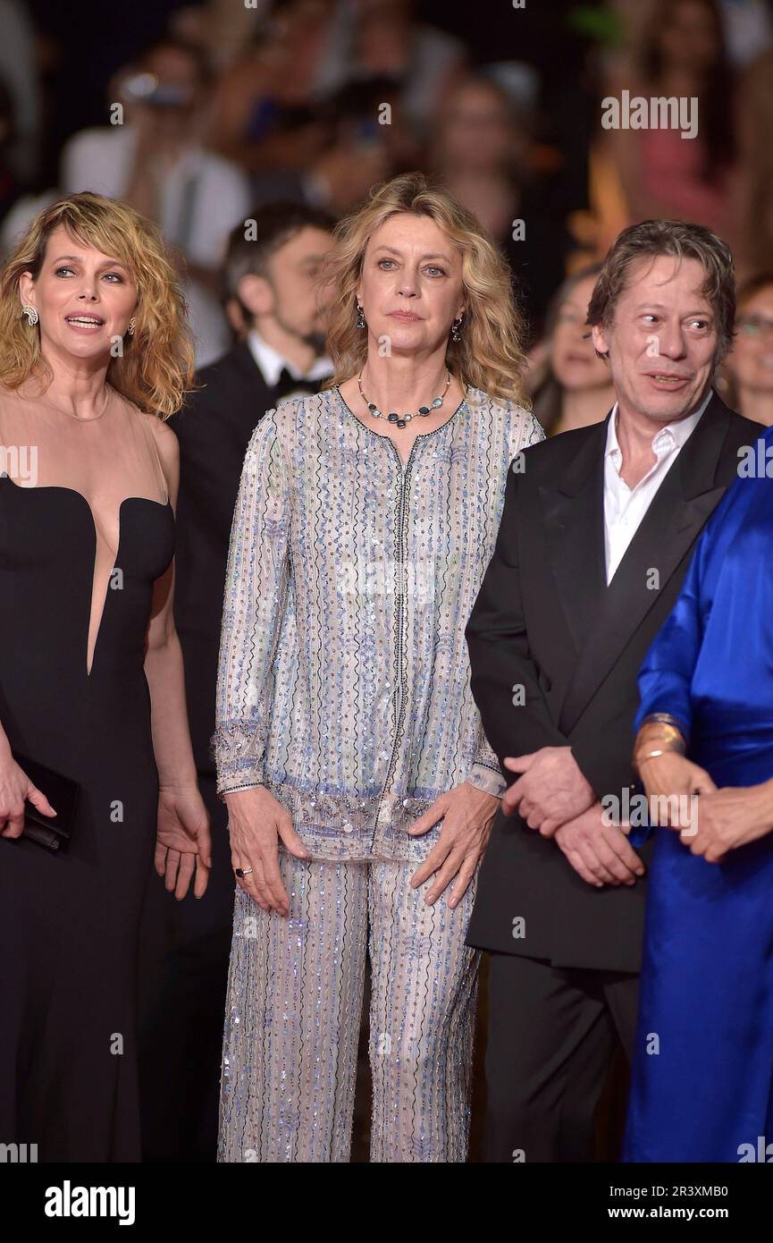 Cannes, France. 24th May, 2023.  Barbora Bobulová, Margherita Buy, Mathieu Amalric depart the 'Il Sol Dell'Avvenire (A Brighter Tomorrow)' red carpet during the 76th annual Cannes film festival at Palais des Festivals on May 24, 2023 in Cannes, France. Credit: dpa/Alamy Live News Stock Photo