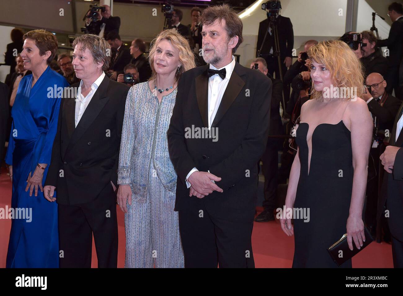 Cannes, France. 24th May, 2023.  Barbora Bobulova, Nanni Moretti, Margherita Buy depart the 'Il Sol Dell'Avvenire (A Brighter Tomorrow)' red carpet during the 76th annual Cannes film festival at Palais des Festivals on May 24, 2023 in Cannes, France. Credit: dpa/Alamy Live News Stock Photo