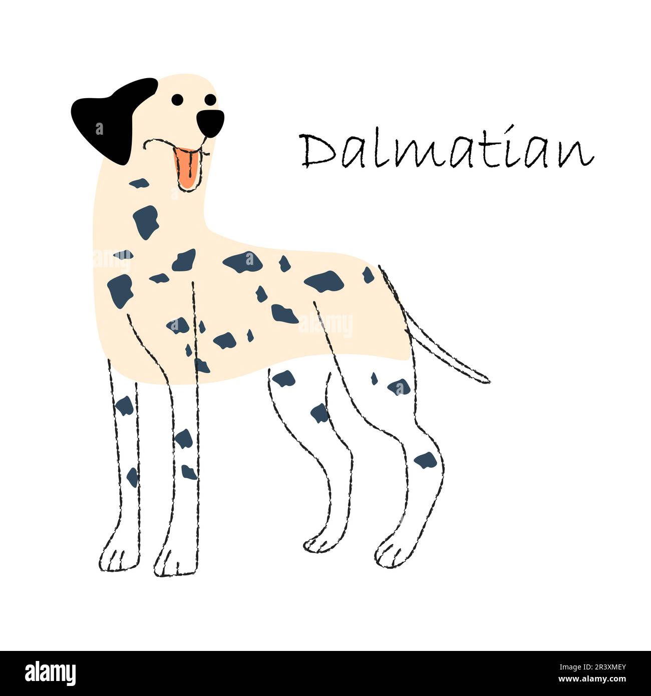 Dalmatian . Cute dog cartoon characters . Flat shape and line stroke design . Vector illustration . Stock Vector