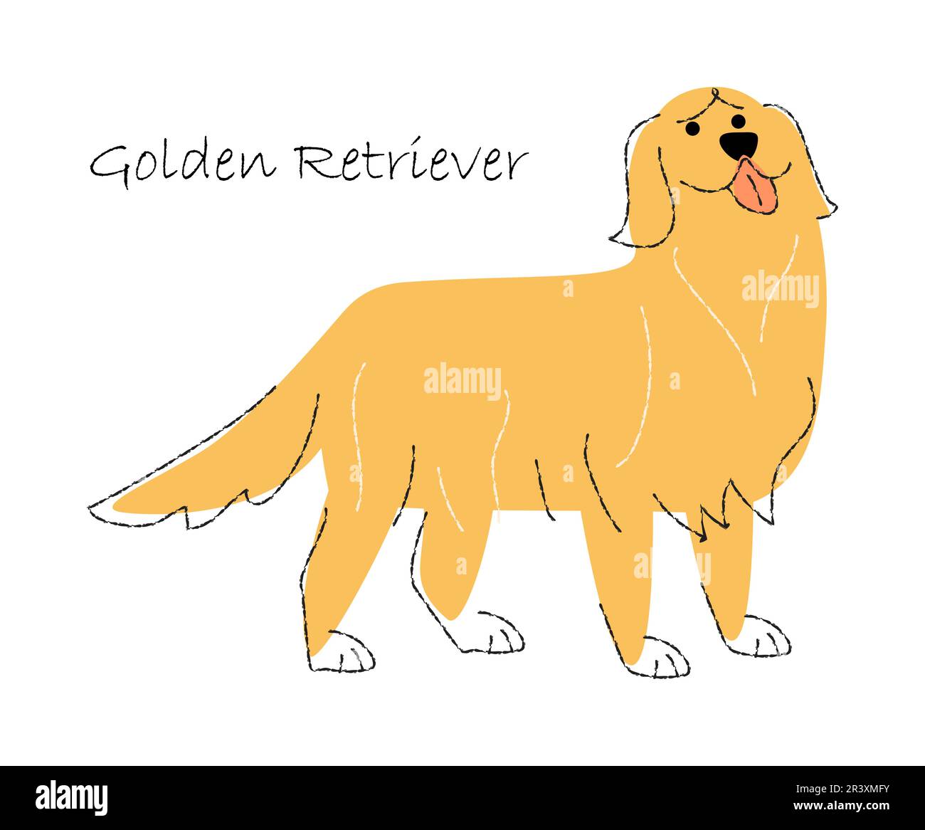 Golden Retriever . Cute dog cartoon characters . Flat shape and line stroke design . Vector illustration . Stock Vector