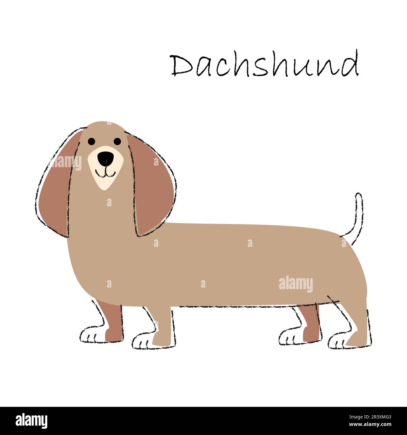 Dachshund . Cute dog cartoon characters . Flat shape and line stroke design . Vector illustration . Stock Vector