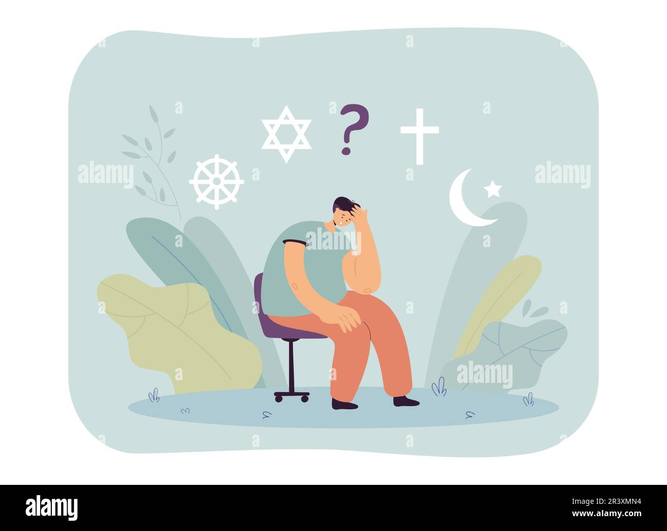 Cartoon man choosing religion flat vector illustration Stock Vector