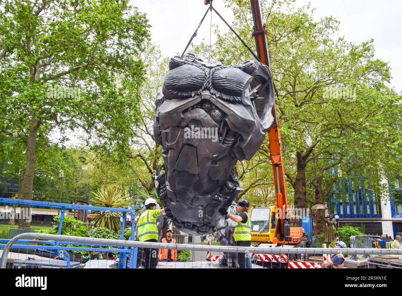 London, UK. 25th May 2023. Workers install a huge Transformer in