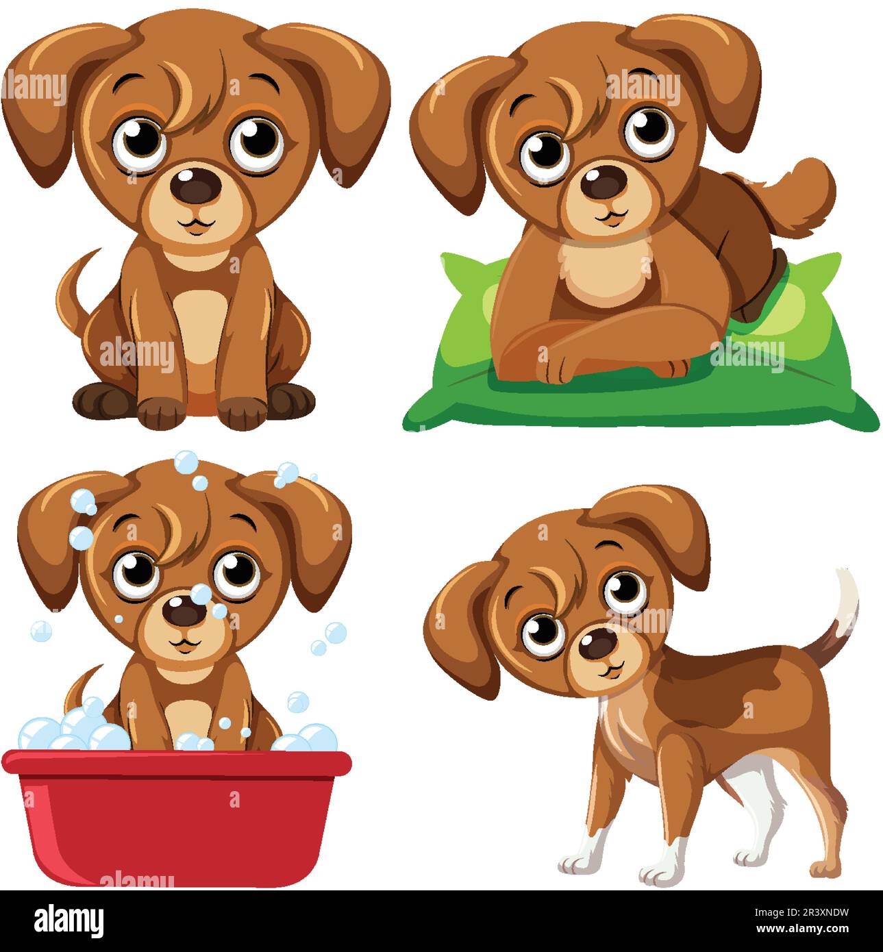 Set of cute puppy in different pose illustration Stock Vector Image ...